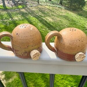 Pair of Beehive Studio Pottery Stoneware Salt & Pepper Shakers with Stoppers